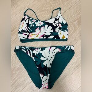 Maaji reversible Teal Floral Scoop Bikini Set with White and Pink Accents